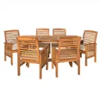 Front. Walker Edison - 7-Piece Cypress Acacia Wood Patio Dining Set - Brown.