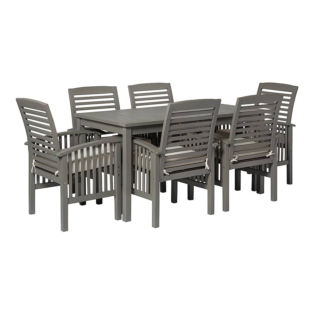 Left View: Walker Edison - 7-Piece Everest Acacia Wood Patio Dining Set - Grey Wash