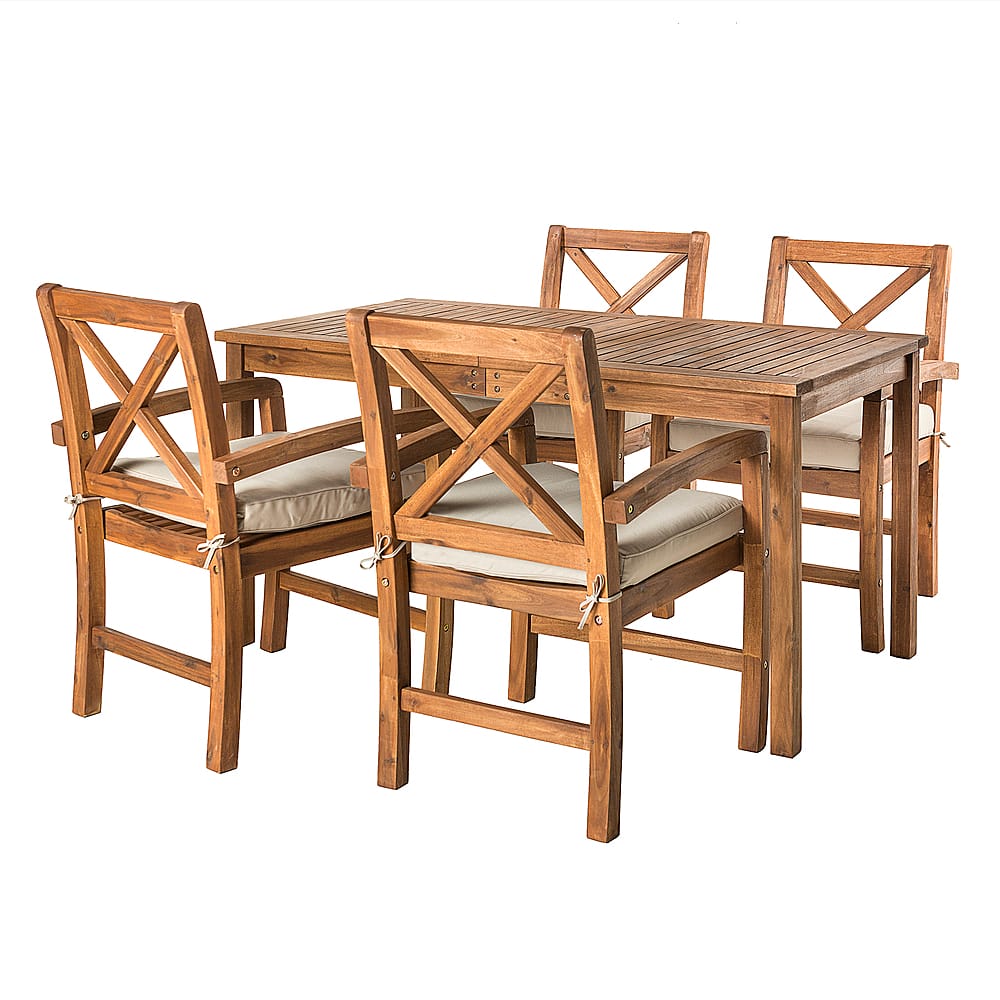 Angle View: Walker Edison - 5-Piece Hunter Extendable Acacia Wood Patio Dining Set - Brown