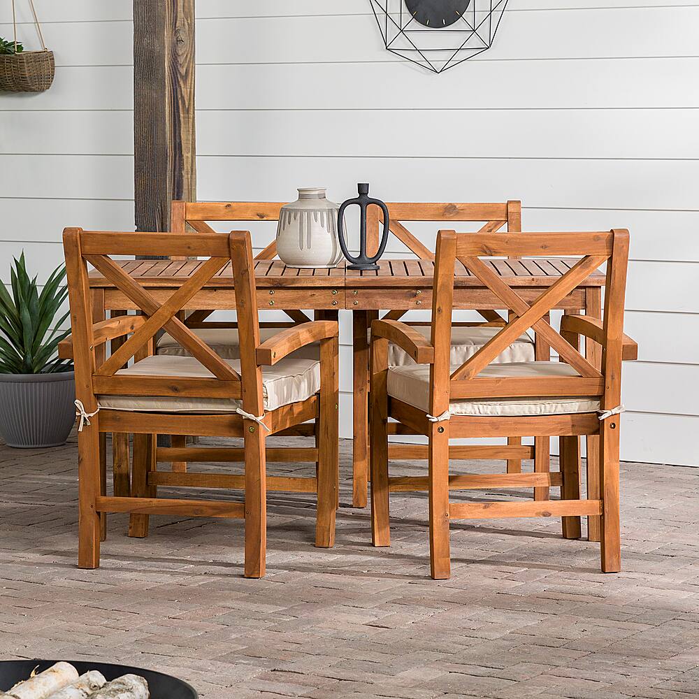 Walker Edison 5 Piece Hunter Extendable Acacia Wood Patio Dining Set ...