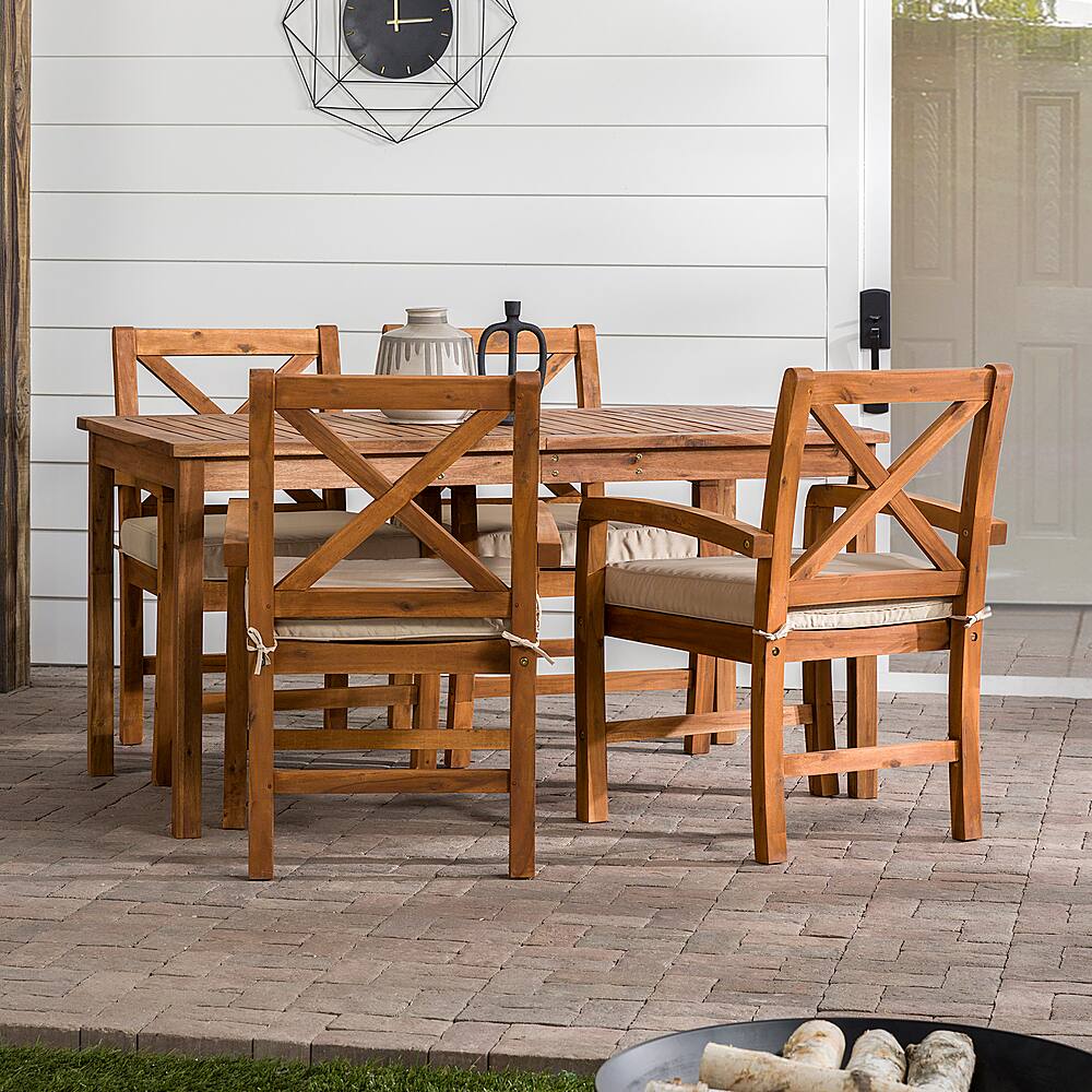Walker Edison 5 Piece Hunter Extendable Acacia Wood Patio Dining Set ...