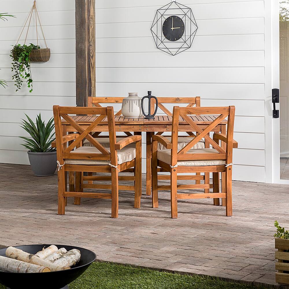 Walker Edison 5 Piece Hunter Extendable Acacia Wood Patio Dining Set ...