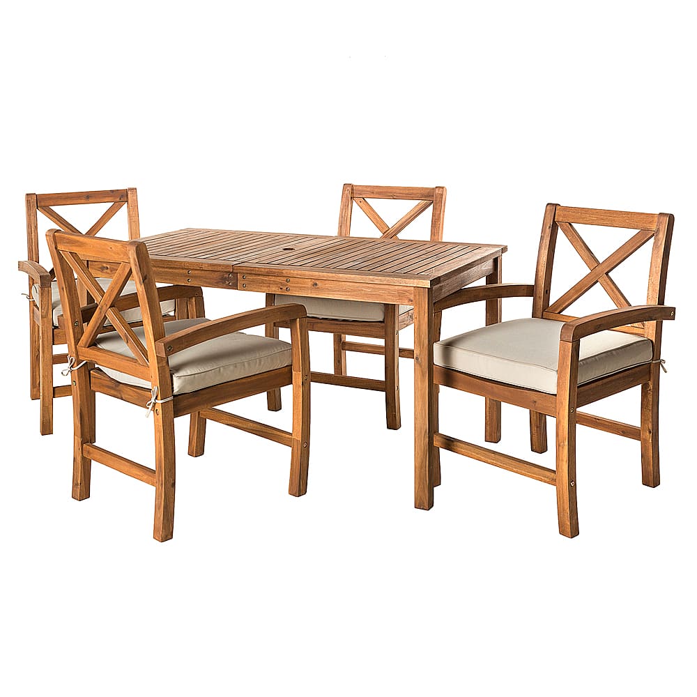 Left View: Walker Edison - 5-Piece Hunter Extendable Acacia Wood Patio Dining Set - Brown