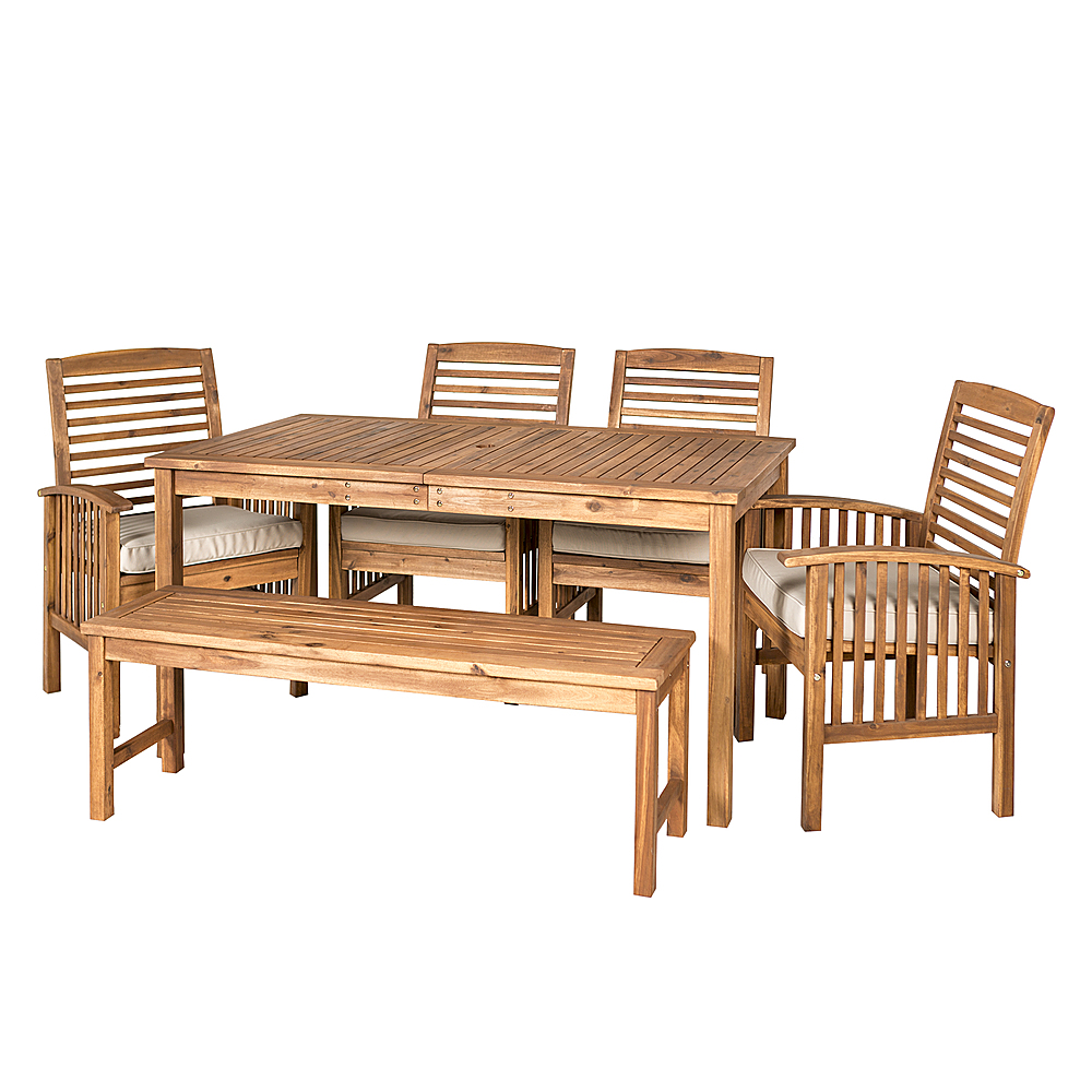 Angle View: Walker Edison - 6-Piece Everest Acacia Wood Patio Dining Set - Brown