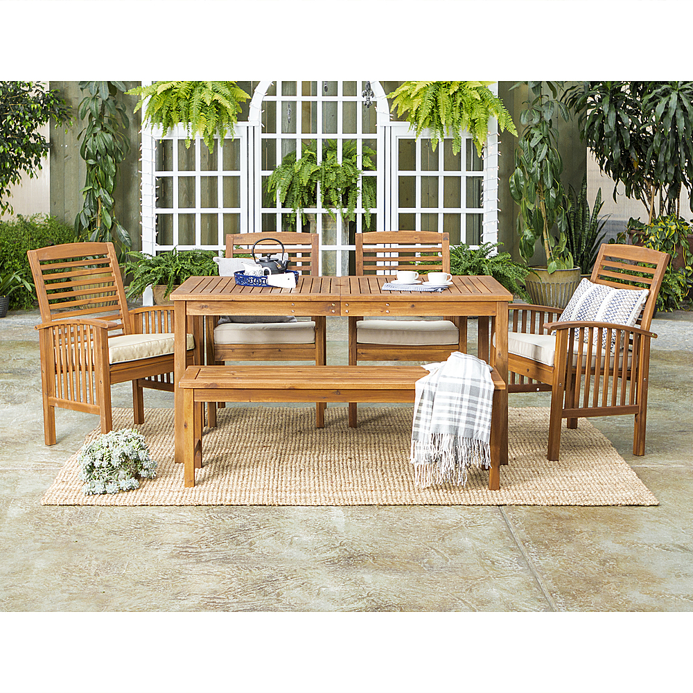 Left View: Walker Edison - 6-Piece Everest Acacia Wood Patio Dining Set - Brown
