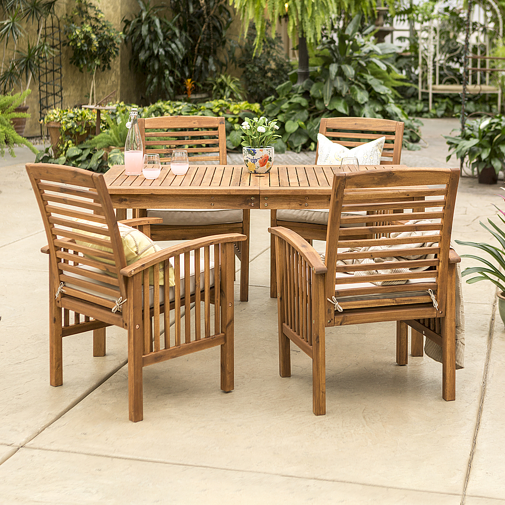 Left View: Walker Edison - 5-Piece Everest Acacia Wood Patio Dining Set - Brown