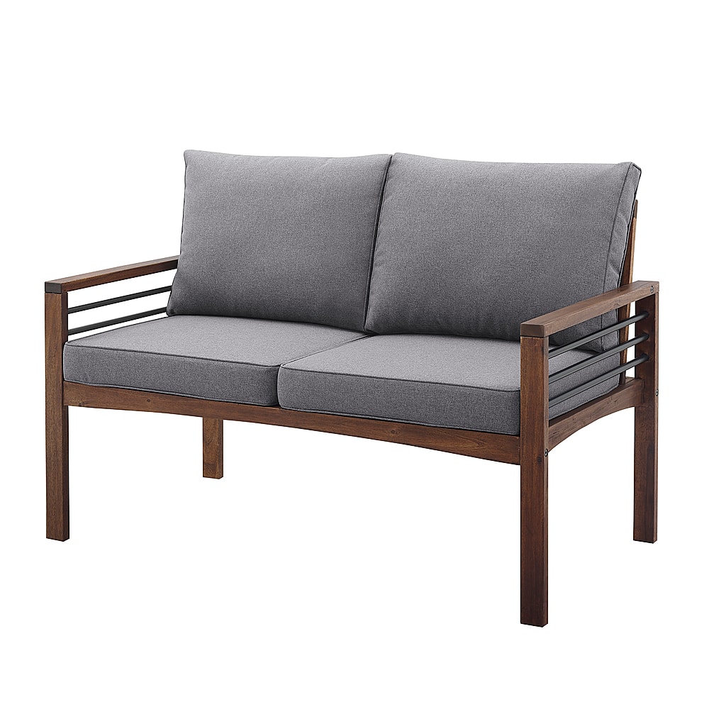 Walker Edison – Modern Patio Outdoor Garden Metal Loveseat Bench – Brown Sansujyuku sansujyuku.com