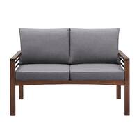 Walker Edison - Modern Patio Outdoor Garden Metal Loveseat Bench - Brown - Front_Zoom