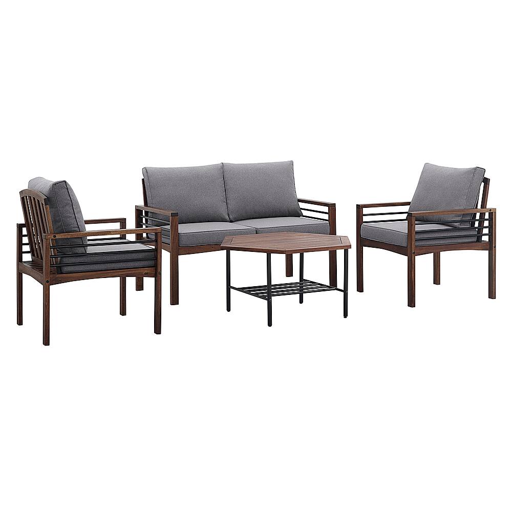 Left View: Walker Edison - 4-Piece Modern Acacia Wood Patio Chat Set - Dark Brown
