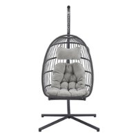 Walker Edison - Swinging Wicker Patio Egg Chair with Cushion - Gray/Gray - Front_Zoom