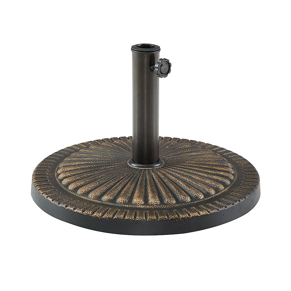 Left View: Walker Edison - Sunburst Round Outdoor Umbrella Base - Antique Brown