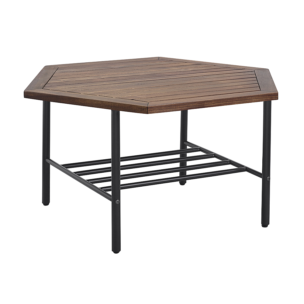 Angle View: Walker Edison - Modern Acacia Wood Outdoor Coffee Table - Dark Brown