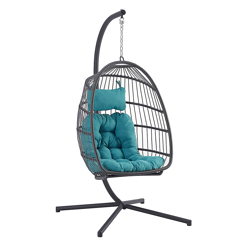 Angle View: Walker Edison - Swinging Wicker Patio Egg Chair with Cushion - Teal