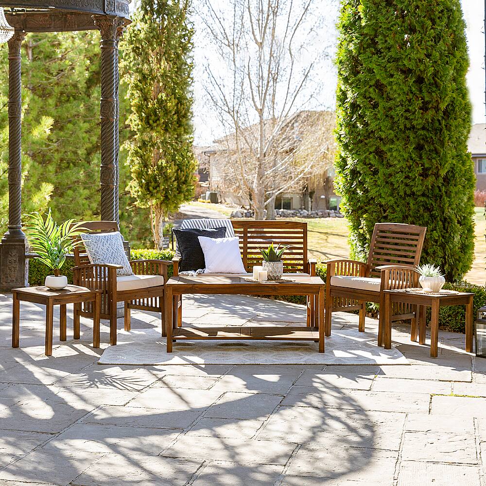 Best Buy Walker Edison 6Piece Cypress Acacia Wood Patio Chat Set Dark