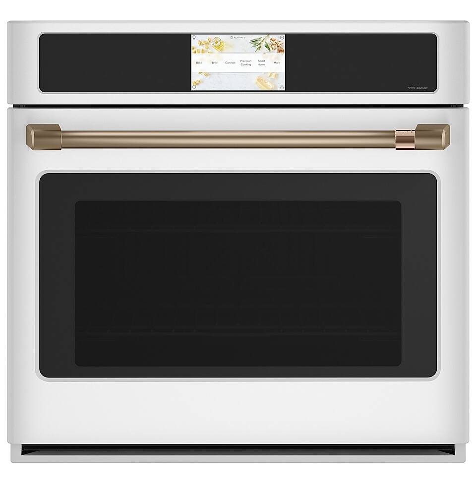 Front. Café - 30" Built-In Single Electric Convection Wall Oven with True European Convection and In-Oven Camera, Customizable - Matte White.