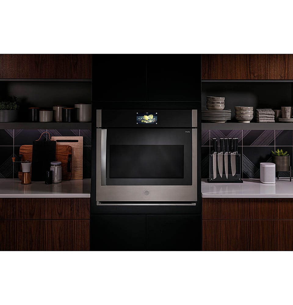 Alt View 19. GE Profile - 30" Built-In Single Electric Convection Wall Oven with Right-Hand Side-Swing Door - Stainless Steel.