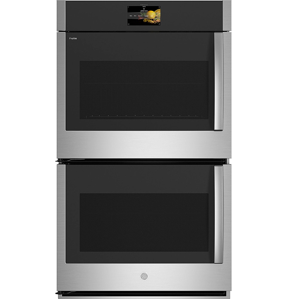 Front. GE Profile - 30" Built-In Double Electric Convection Wall Oven with Left-Hand Side-Swing Door - Stainless Steel.