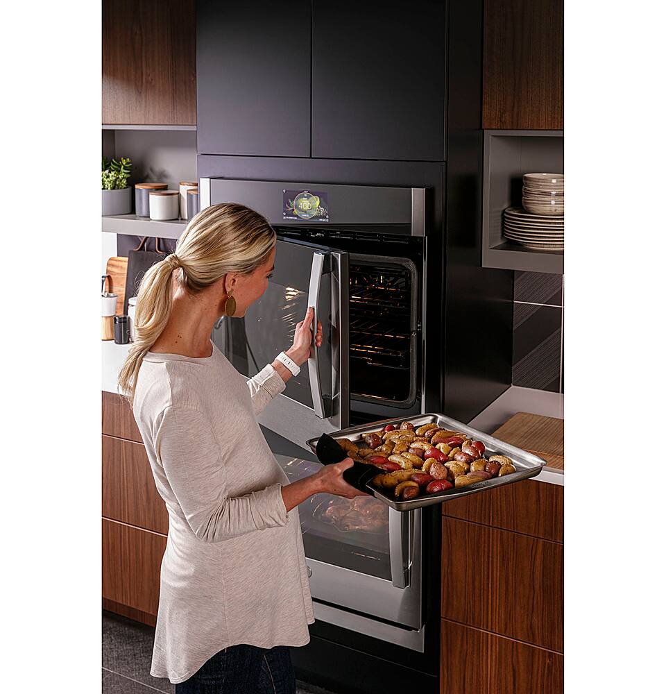 Alt View 14. GE Profile - 30" Built-In Double Electric Convection Wall Oven with Left-Hand Side-Swing Door - Stainless Steel.