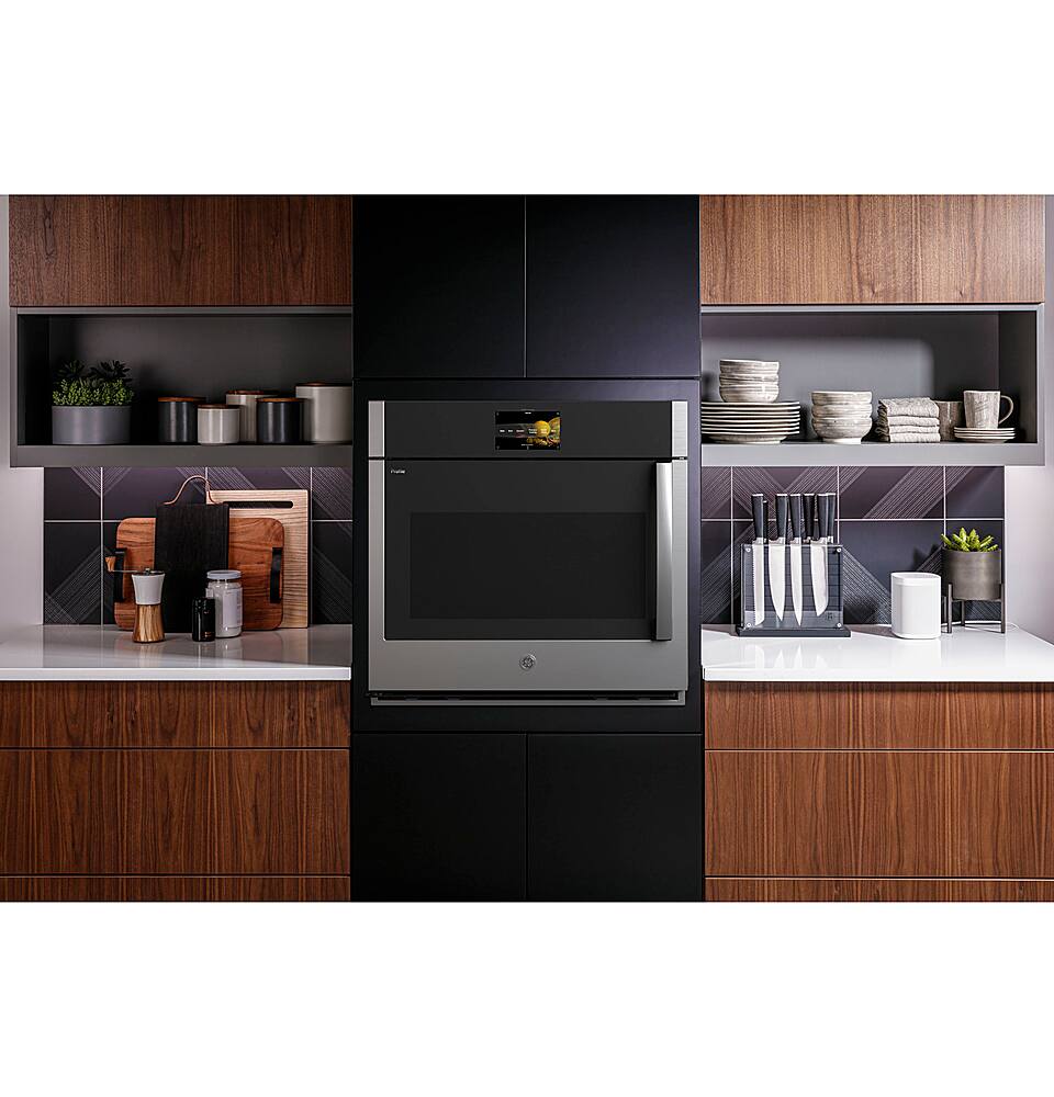 Alt View 14. GE Profile - 30" Built-In Single Electric Convection Wall Oven with Left-Hand Side-Swing Door - Stainless Steel.