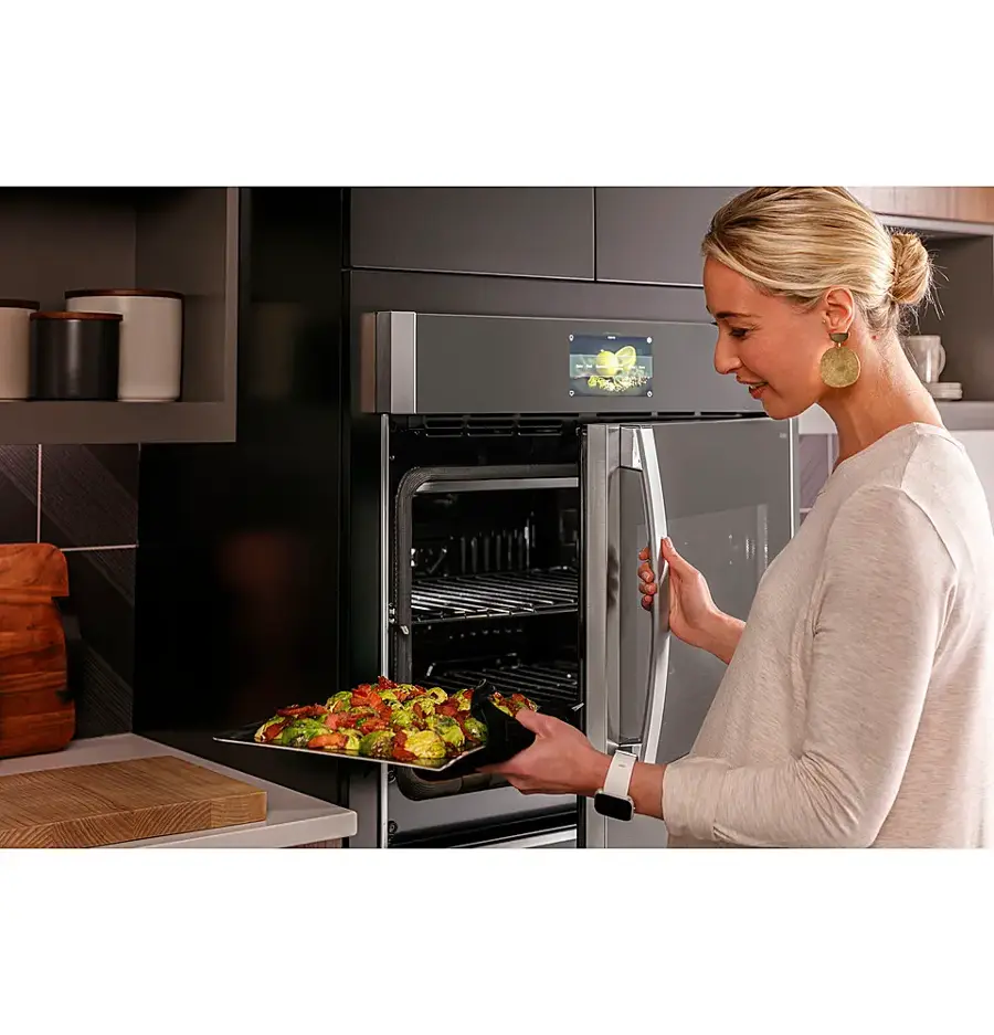 Alt View 15. GE Profile - 30" Built-In Single Electric Convection Wall Oven with Left-Hand Side-Swing Door - Stainless Steel.