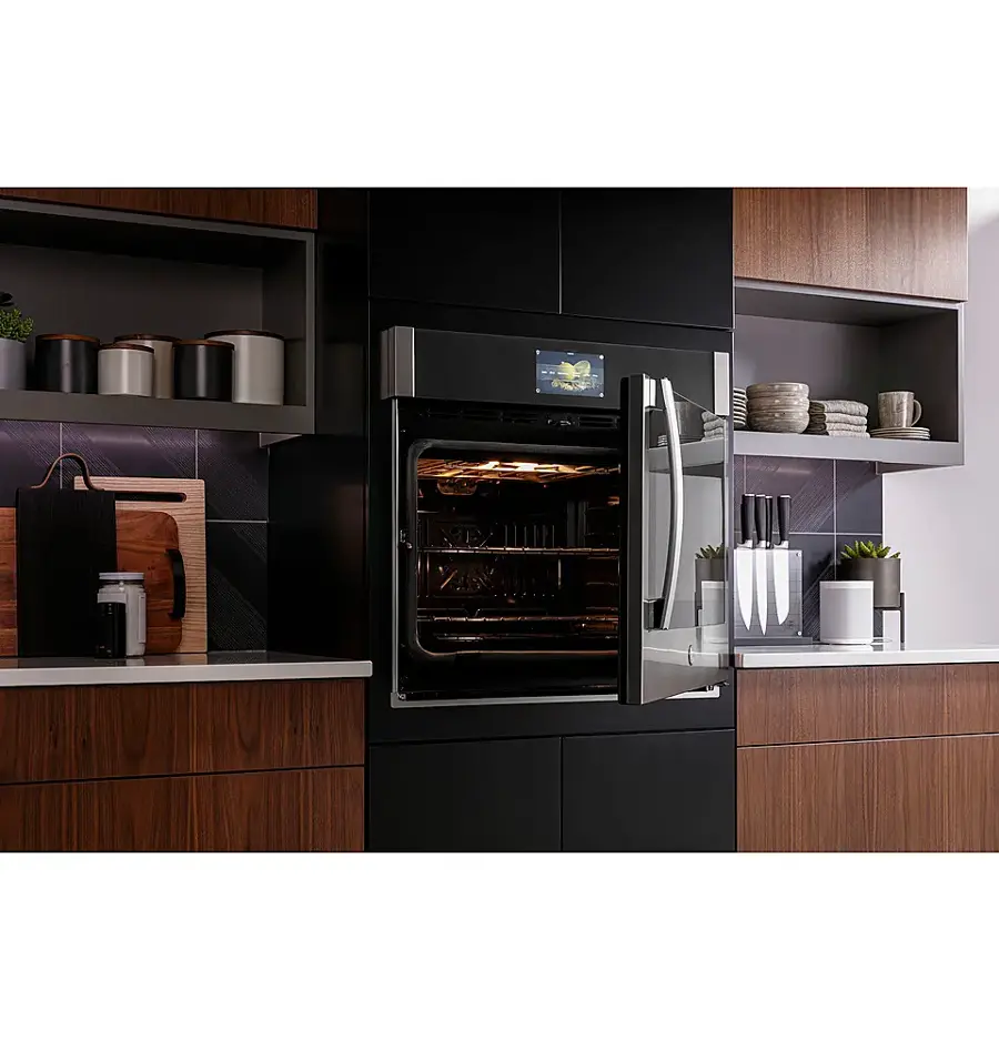 Alt View 17. GE Profile - 30" Built-In Single Electric Convection Wall Oven with Left-Hand Side-Swing Door - Stainless Steel.