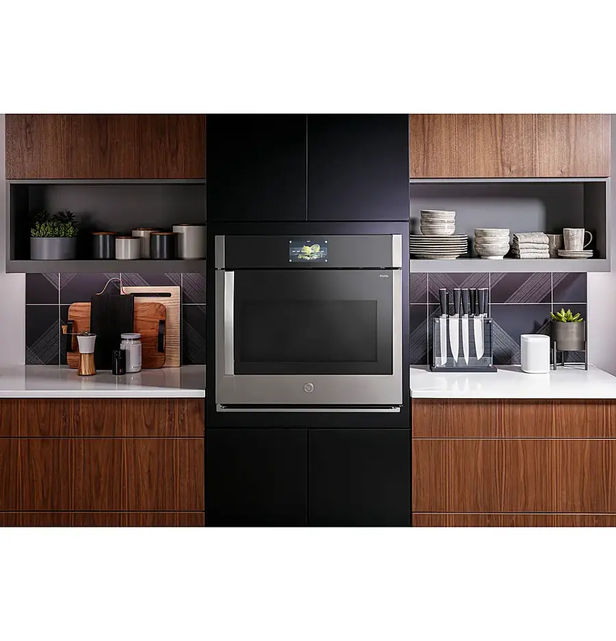 Alt View 18. GE Profile - 30" Built-In Single Electric Convection Wall Oven with Left-Hand Side-Swing Door - Stainless Steel.