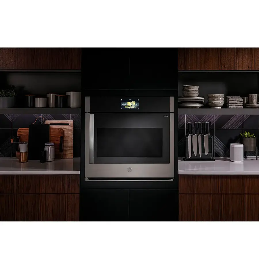 Alt View 19. GE Profile - 30" Built-In Single Electric Convection Wall Oven with Left-Hand Side-Swing Door - Stainless Steel.