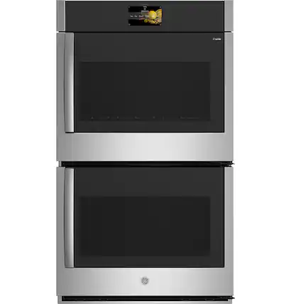 Front. GE Profile - 30" Built-In Double Electric Convection Wall Oven with Right-Hand Side-Swing Door - Stainless Steel.