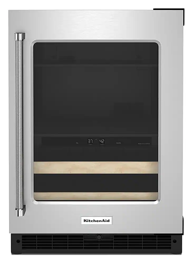 KitchenAid - 14-Bottle Dual Zone Beverage Cooler with Glass Door and Metal-Front Racks - Stainless Steel