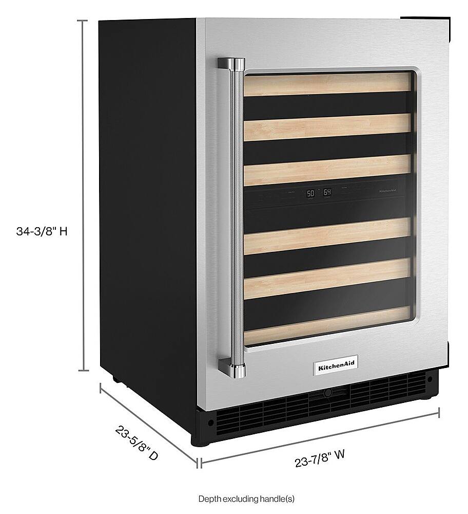 Alt View 12. KitchenAid - 46-Bottle Dual Zone Wine Cellar with Glass Door and Wood-Front Racks - Stainless Steel.