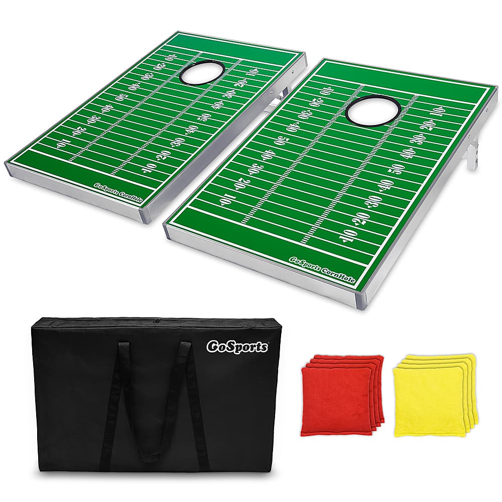 GoSports - Cornhole Tailgate Size 3' x 2' Bean Bag Lawn Game, Football Design