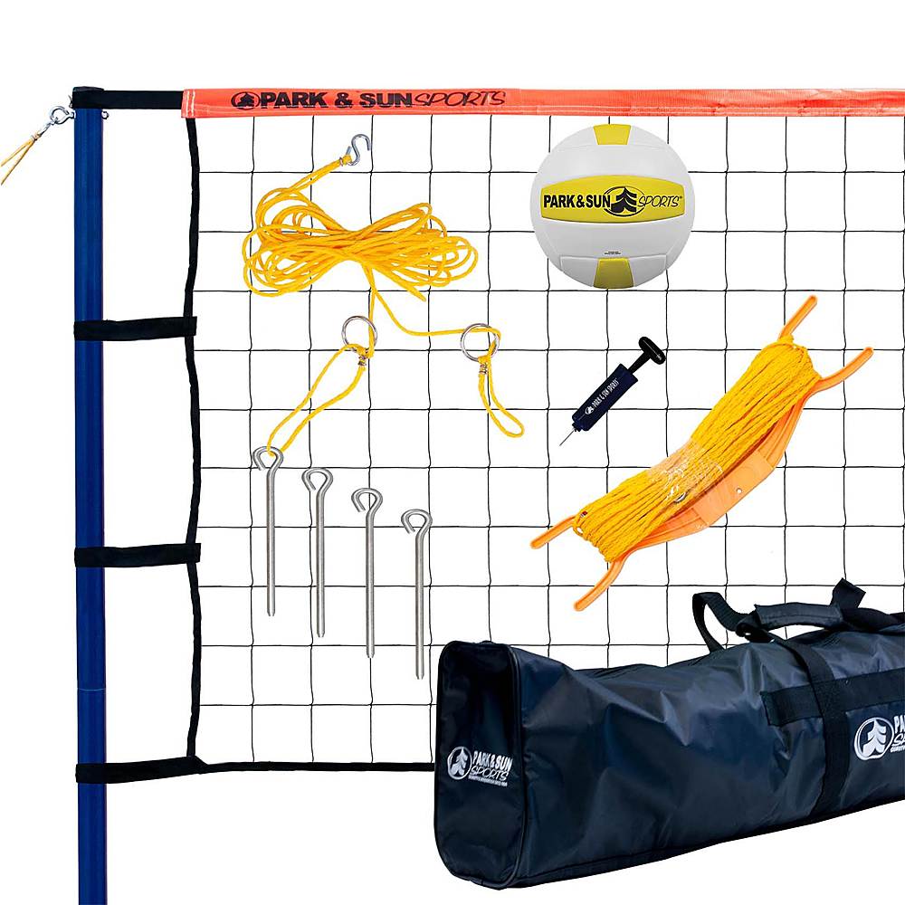 Park & Sun Sports - Spiker Sport Steel Orange Portable Outdoor Volleyball Net Set w/ Bag - Orange