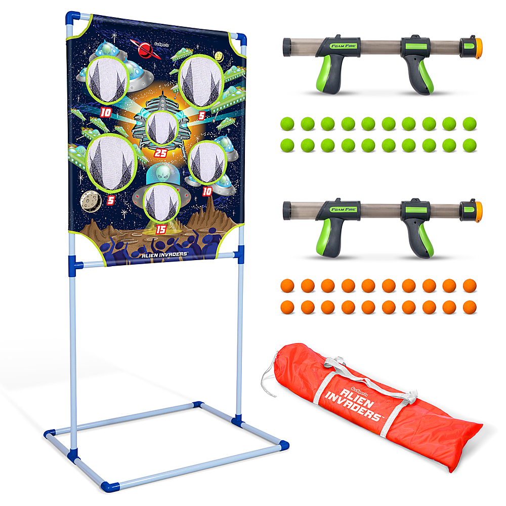 GoSports - Foam Fire Alien Invaders Game Set with Target, 2 Toy Blasters and Balls