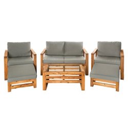 Walker Edison - 6-Piece Canyon Modern Acacia Patio Chat Set - Brown - Front_Zoom