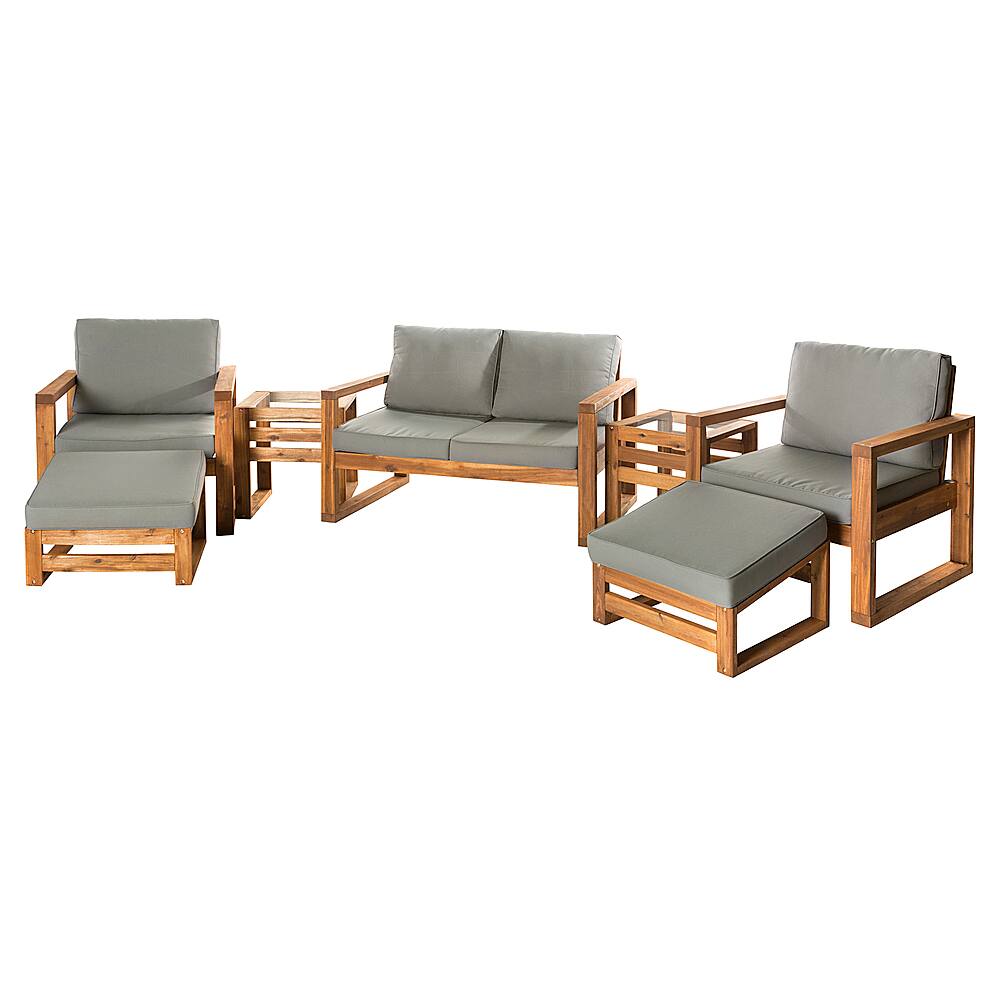 Angle View: Walker Edison - 7-Piece Canyon Modern Acacia Patio Chat Set - Brown