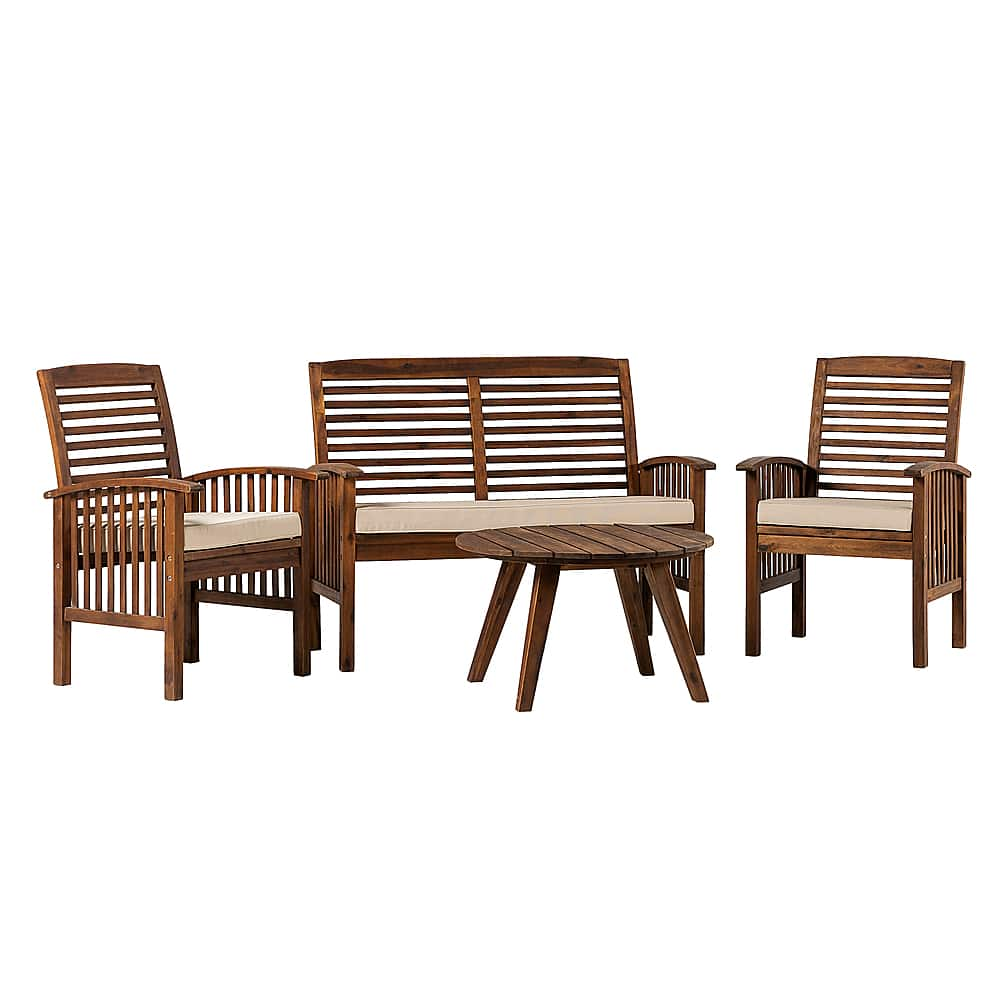 Left View: Walker Edison - 4-Piece Camden Acacia Wood Patio Chat Set - Dark Brown