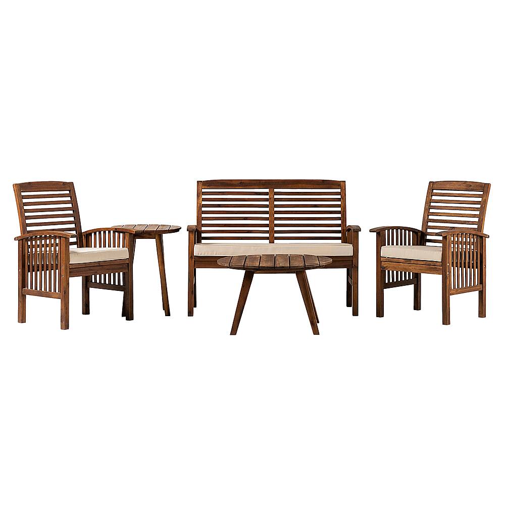Walker Edison Modular Outdoor Acacia Chairs With Ottoman 3 Piece