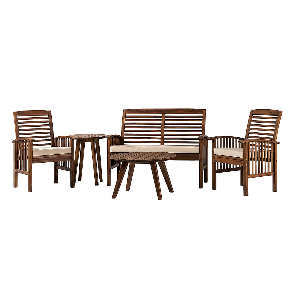 Left View: Walker Edison - 5-Piece Camden Acacia Wood Patio Chat Set - Dark Brown