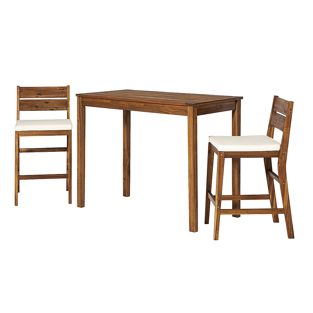 Left View: Walker Edison - 3-Piece Acacia Wood Counter Height Dining Set - Brown