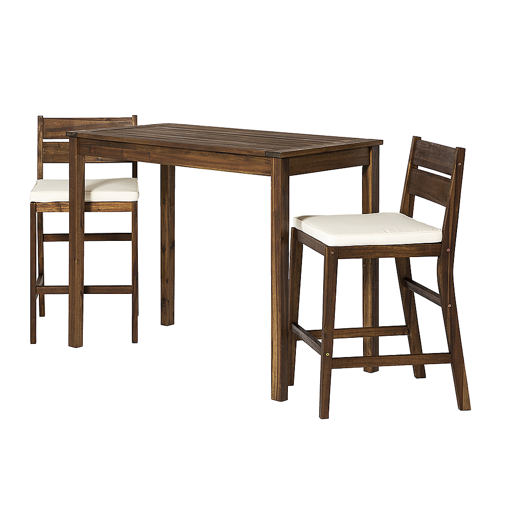 Left View: Walker Edison - 3-Piece Acacia Wood Counter Height Dining Set - Dark Brown