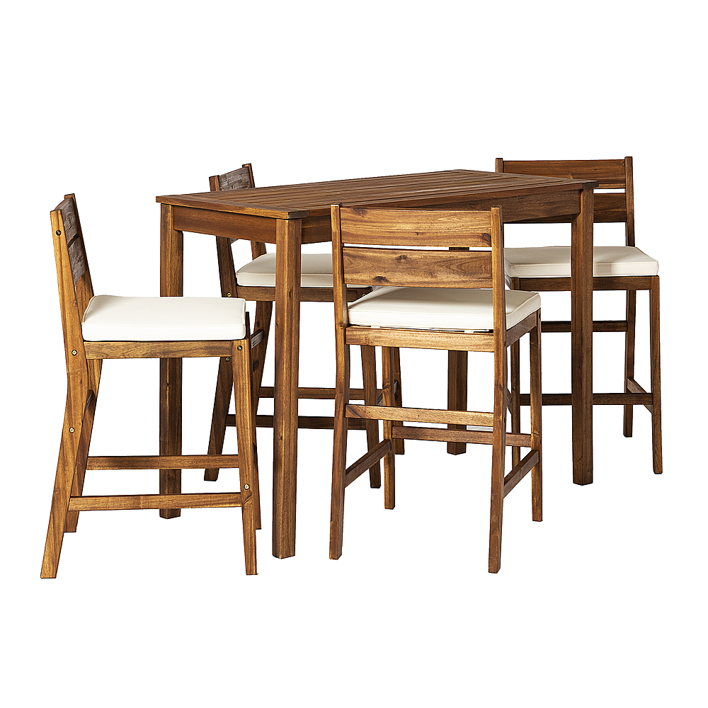 Angle View: Walker Edison - 5-Piece Acacia Wood Counter Height Dining Set - Brown