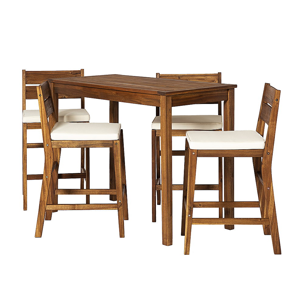 Left View: Walker Edison - 5-Piece Acacia Wood Counter Height Dining Set - Brown