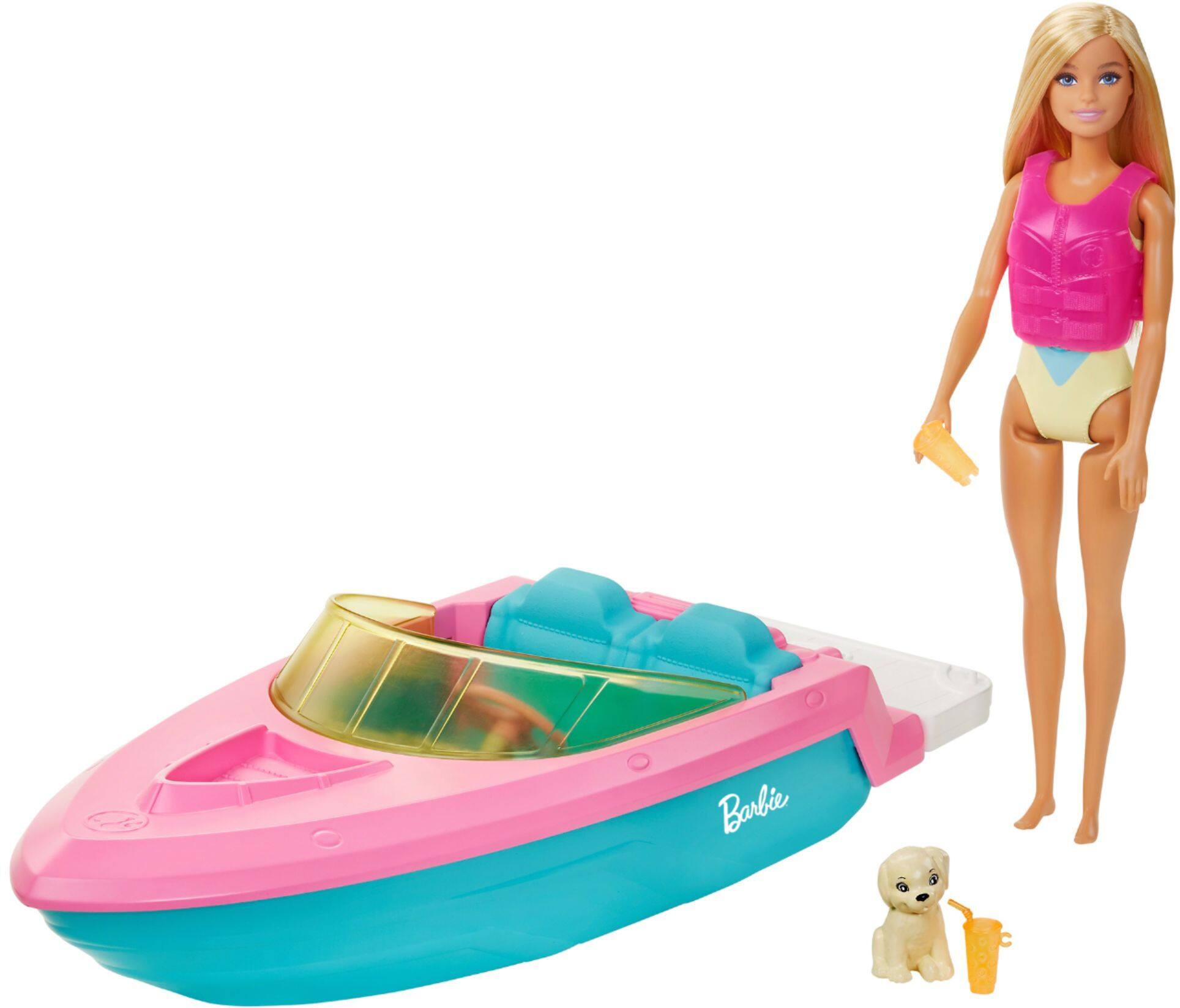 Front. Barbie - Doll and Boat Playset - Pink.