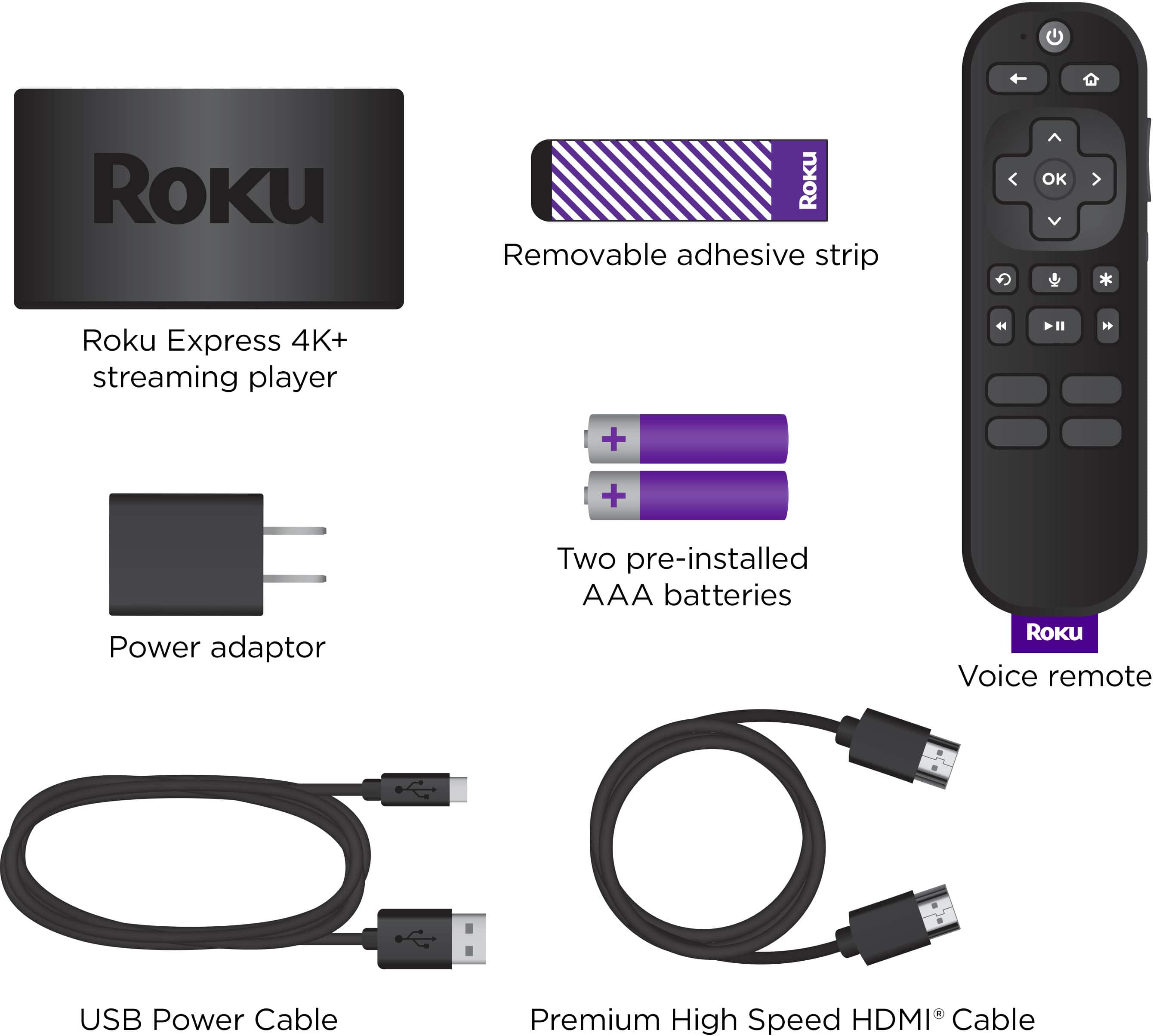 Roku Express 4K+ Streaming Player 4K/HD/HDR with Smooth Wi-Fi®, Premium  HDMI® Cable, Voice Remote