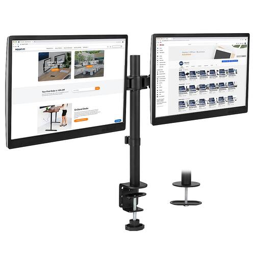 Mount-It! Dual Monitor Mount | Double Monitor Desk Stand | Interchangeable C-Clamp & Grommet Base | Heavy Duty Height Adjustable Arms Fit 19 - 32 in.