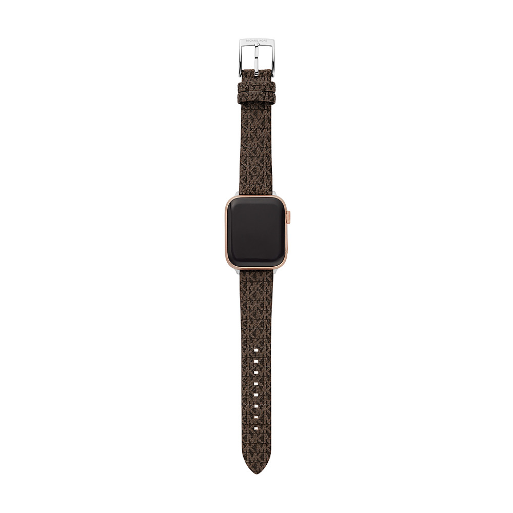 Left View: Michael Kors - Micro Logo Brown PVC 38/40mm Band for Apple Watch®