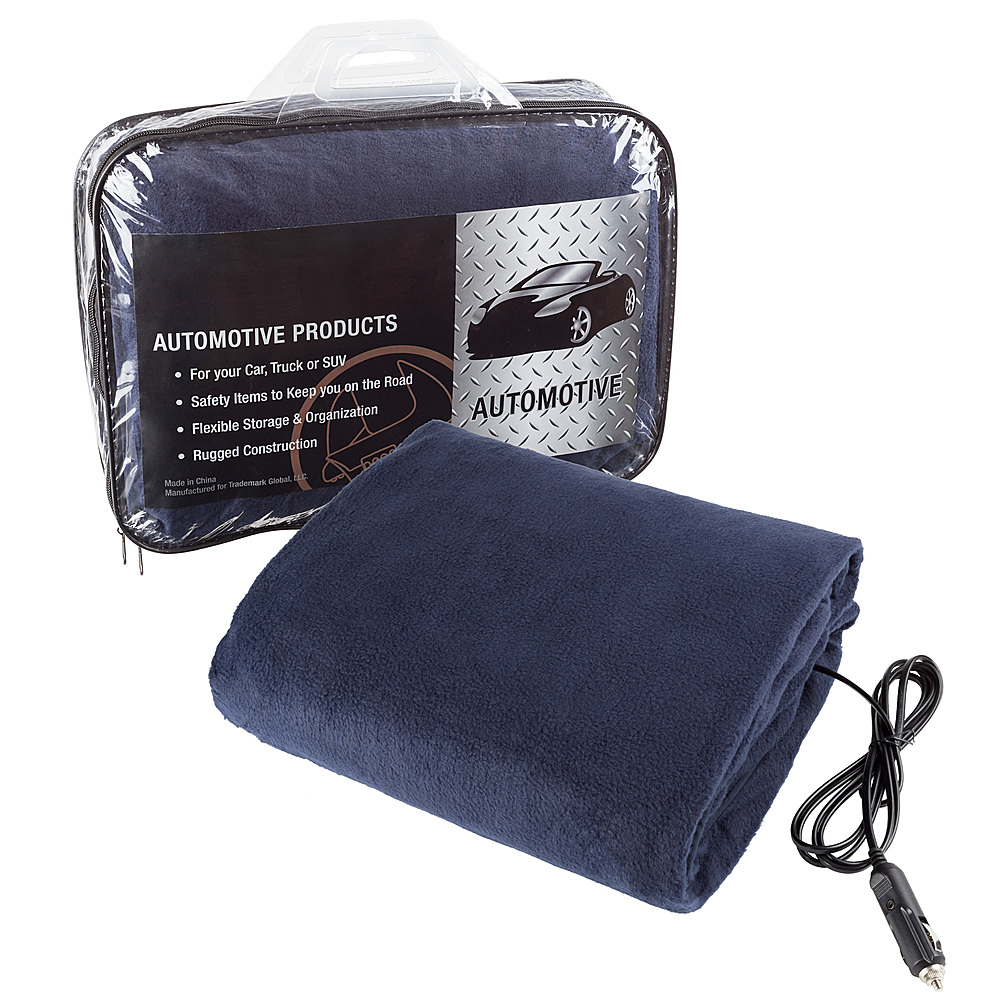 Zoom in on Angle Zoom. Fleming Supply Heated Car Blanket- 12V Electric Fleece Travel Throw for Cars, Trucks, RVs & Emergency Kits (Navy) - Navy Blue.