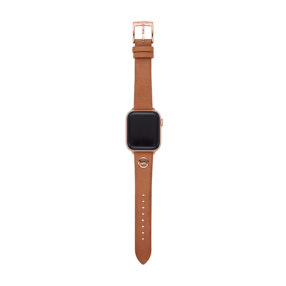 Left View: Michael Kors - Logo Charm Luggage Leather 38/40mm Band for Apple Watch®