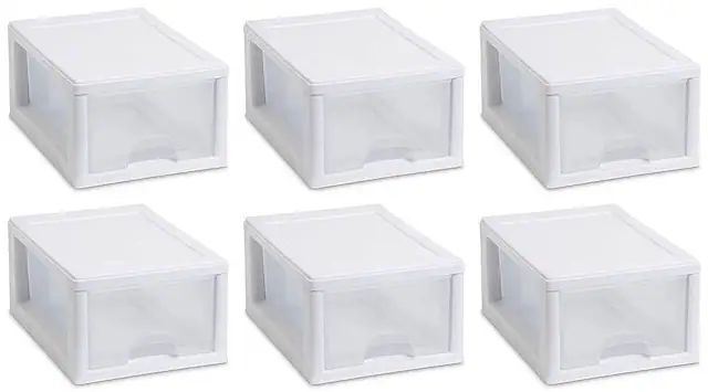 Front. Sterilite - Small Box Modular Stacking Storage Drawer Container Closet (6 Pack).