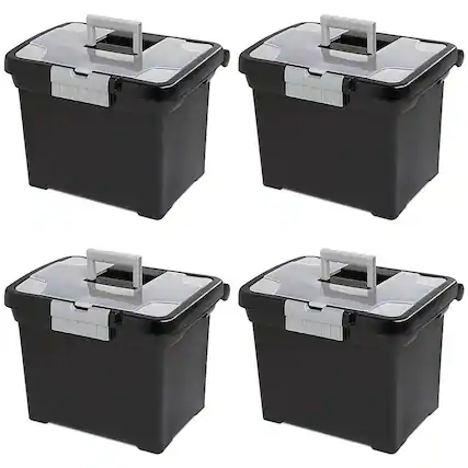 Front. Sterilite - Portable Lockable File Box Organizer with Handle (4 Pack).